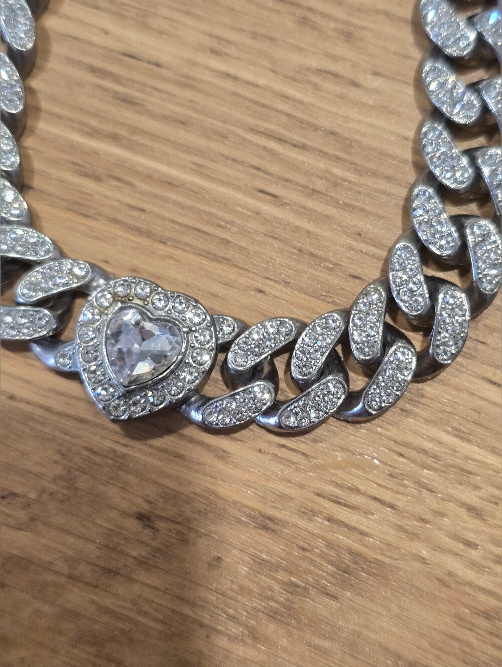 Silver Crystal Heart Pavé Cuban Link Bracelet - Women Jewelry